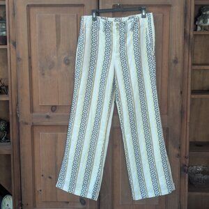 Anthropologie - Embroidered linen Striped Boho Wide Leg High Rise Eyelet Pants